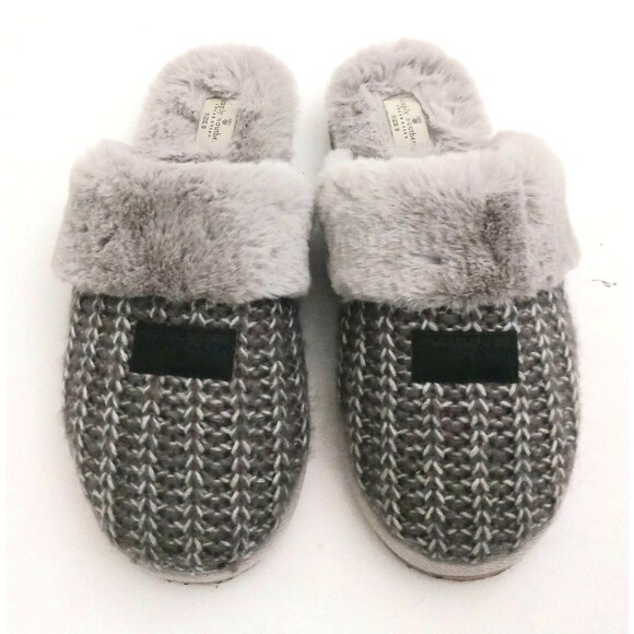 NEW Simply Southern Collection Scuff Slippers Gray Knit Soft Faux Fur 9M - Picture 2 of 13
